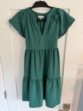 Calvin Klein Girls' Green Tiered Short-Sleeve Dress Size 2